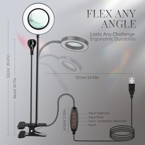 krofaue UV Nail Lamp for Gel X - Flash Cure Lamp Dual-Light Gel X UV Light with 6× Magnifier 4-Levels Brightness Nail Dryer for Regular Polish, Desk Clip Salon-Perfect Manicures at Home Black