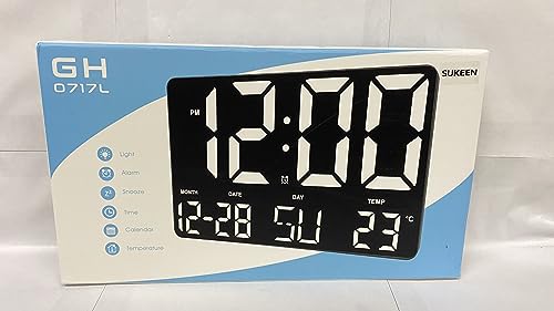 11.5" Digital Clock Wall Clock, Large Digital Wall Clock with Remote Control, Digital Alarm Clock with Date, Day, Temperature, Colour Figures,12/24H, Wall Clocks for Living Room Office School Gym