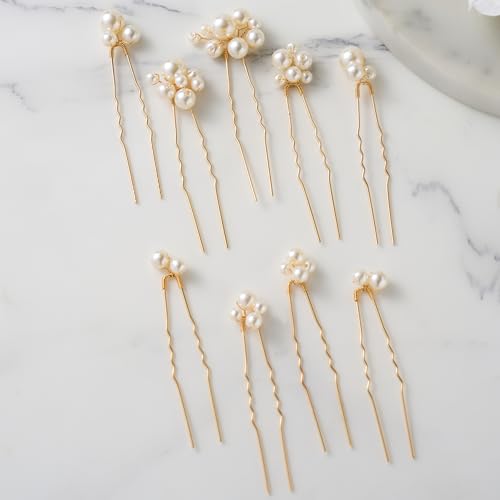 SWEETV 9 Pieces Bride Hair Accessories Pearl Wedding Hair Pins Leaf Bridal Hair Piece Vintage Hair Headpiece Leaf Hair Clips Jewelry for Women Bridesmaids Brides Flower Girls