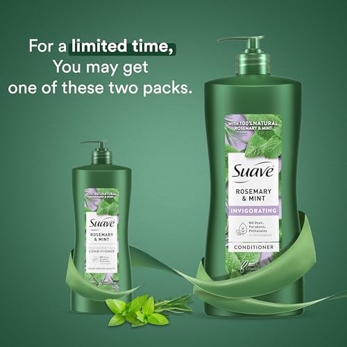 Suave Natural Rosemary & Mint Conditioner, for Strong & Healthy Hair, No Dyes, No Parabens, No Phthalates, 28 oz Pack of 4