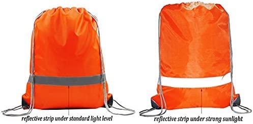 BeeGreen Orange Drawstring Backpack Bulk 20 Pieces Wholesale, String Backpack for Party Gym Sport Trip, Reflective Strips Cinch Sack with String, DIY Drawstring Bags for Women and Men