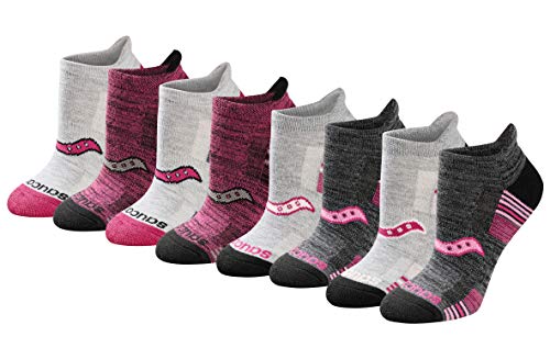 Saucony Women's RunDry Performance 8, 16 Heel Tab Athletic Socks, S-L, Pink Accent Assorted (8 Pairs), Large