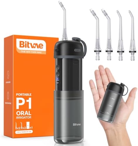 Bitvae P1 Water Dental Flosser, Travel Water Teeth Picks, Cordless Mini Water Cleaner Picks with Telescopic Water Tank, IPX7 Waterproof Flossing Cleaning Picks, Brace & Sensitive Teeth Care, Black