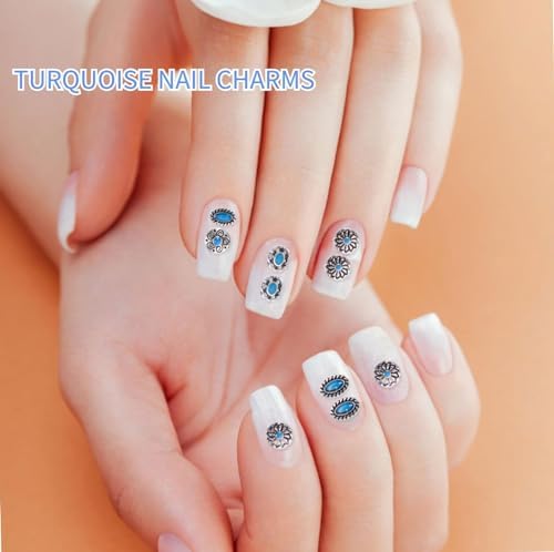 Turquoise Totem Flower Nail Charms - DIY Retro Western Nail Art Decorations 50pcs