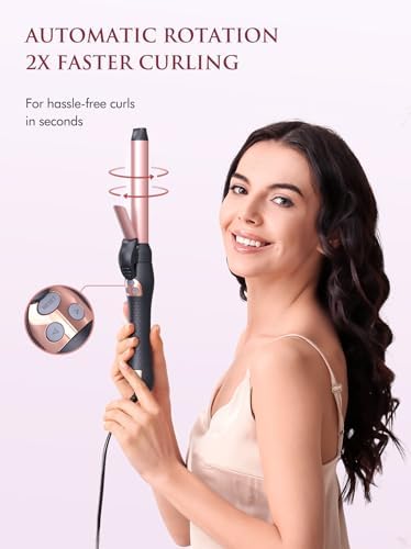 Automatic Rotating Curling Iron 1-inch: LANDOT Easy-to-Use Self Spinning Ceramic Curling Wand for Salon-Worthy Curls & Waves - Quick Heat & Adjustable Temp for All Hair Types