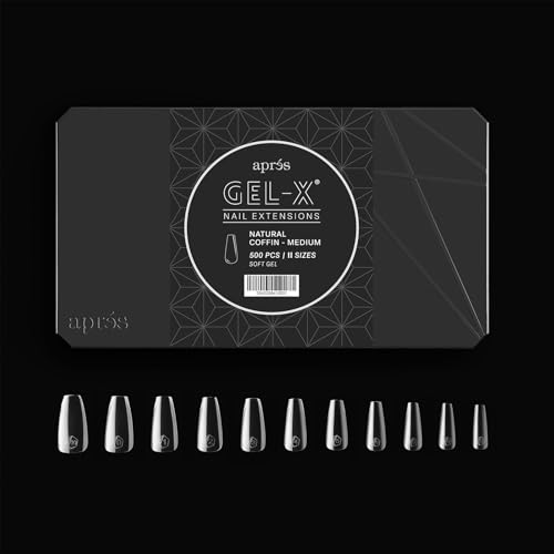 Apres Gel-X® Natural Coffin Medium Tip Box | 500pc Gel-X Tips, 11 Sizes 00-9, Premium Quality