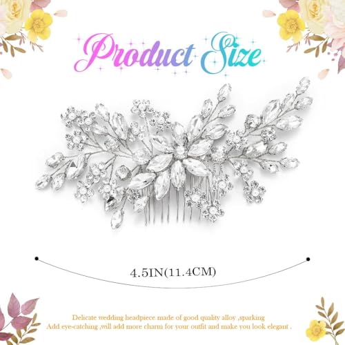 Catery Crystal Bridal Hair Combs Rhinestones Hairpieces Flower Wedding Clips Accessories for Brides and Women Pack of 1(Silver)