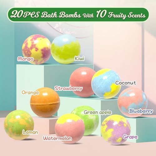 Bath Bombs for Kids with Surprise Toys Inside, 20 Pack Kids Bath Bombs with Glow in The Dark Toys, Natural Handmade Bubble Bath Fizzy Ball, Birthday Christmas Gift Set for Girls Boys