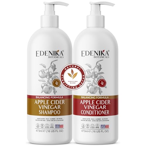 Apple Cider Vinegar Shampoo and Conditioner Set, Deep Cleans, Clarifies, Detoxes Scalp & Hair, Balances pH, Botanical, Sulfate & Paraben Free, 16 fl oz Each