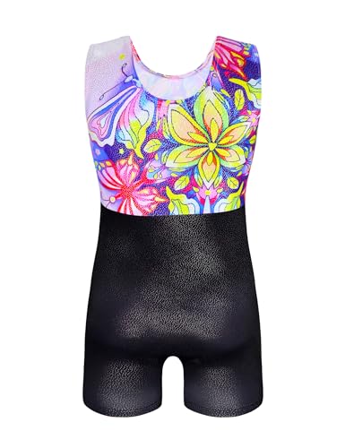 Domusgo Girls Gymnastics Leotards Size 8-9 Years Old Shiny Rainbow Stars Tumbling Sleeveless Biketard