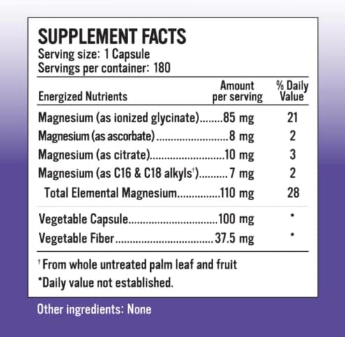 Ionized Magnesium - 60 Capsules Magnesium Glycinate, Magnesium Citrate, Magnesium Ascorbate - Triple Magnesium Complex, Magnesium Supplement in 3 Alkalizing Forms