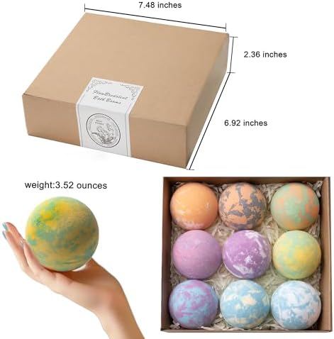 Bath Bomb for Women, 9pcs Handmade Bubble Bathbombs with Natural Essential Oils, Coco Butters, Holiday Gift for Mother, Wife, Girlfriend, Floral Scents, Rich Bubble and Relaxing Spa Bath