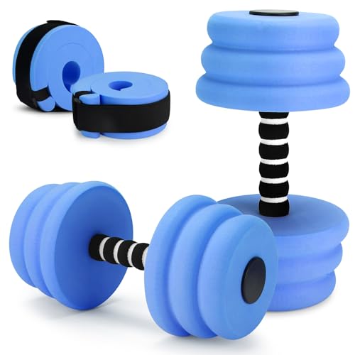 Water Aerobics Set for Aquatic Exercise, Pool Fitness Equipment Foam Water Dumbbell Set, New Upgrade Aquatic Dumbbells and Foam Swim Aquatic Cuffs, Water Workout Fitness Tool, Blue