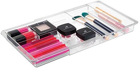 iDesign Clarity Expandable Drawer Organizer for Vanity, 18.5 Inches Wide, Clear
