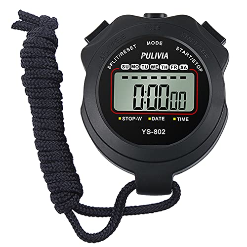 PULIVIA Sports Stopwatch Timer Single Lap Split Digital Stopwatch for Coaches Swimming Running Sport Training Stopwatch, Black