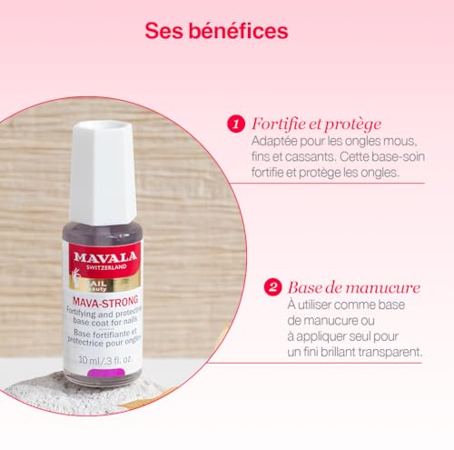 MAVALA Mava-Strong Fortifying Base Coat | Healthy Nails | Strengthens and Protects Damaged Nails | Reduces Micro-Flaking and Dehydration | Colorless, Shiny 0.3 Ounce