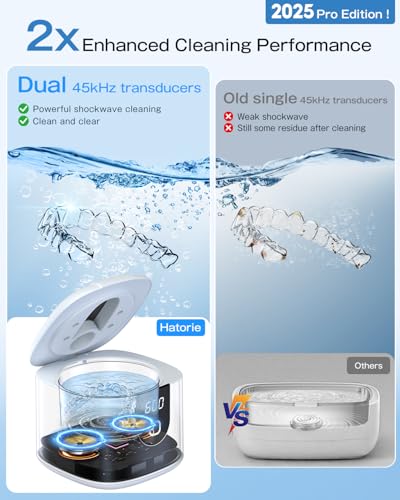 2025 Enhanced Ultrasonic Retainer Cleaner, 2X Efficiency, 45kHz Dentures Cleaner Machine with UV Lights&4 Clean Modes, Dental Cleaning Pod for Aligner, Nightguard, Mouth Guards, Jewelry, Rings, etc