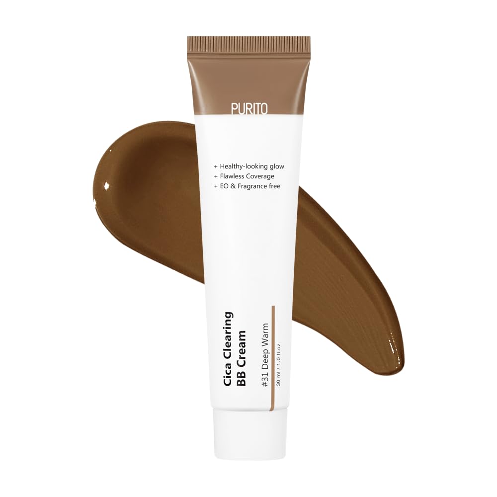 PURITO Cica Clearing BB Cream #31 Deep Warm 1 fl.oz / 30ml, Vegan bb cream, foundation, cruelty free