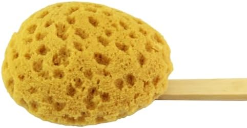 18'' Shower Body Brush Sea Sponge Long Wooden Handle Back Scrubber Bath Brush Gentle Exfoliating Lotion Applicator