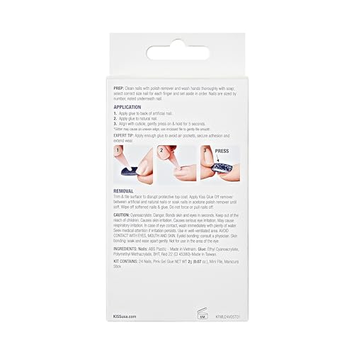KISS Gel Fantasy Collection Ready-to-Wear Press-On Nails, ‘I Feel You’, Medium Length Square Gel Nails Kit with Pink Gel Nail Glue 0.07 Oz, Manicure Stick, Mini Nail File, and 24 Fake Nails