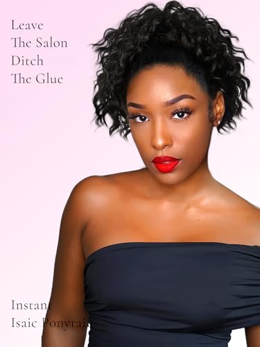 Isaic Ponytail Extension 8 Inch Short Wavy Curly Ponytails Drawstring Ponytail for Black Women Jet Black Pony Tails Hair Extensions Synthetic Hairpiece for Daily Use