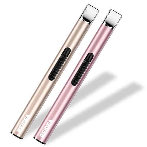 REIDEA Lighter 2 Pack Electronic Candle Lighter Arc Windproof Flameless USB Rechargeable Lighter with Safe Button for Home Kitchen (Champagne and Rose Gold)