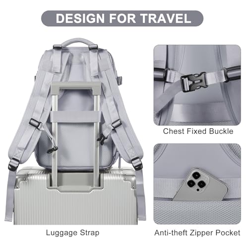 coofay Travel Backpack Carry On Flight Approved For Women Men Personal Item Backpack Carry On Bags For Airplanes Backpack For Travel With Shoe Compartment Grey