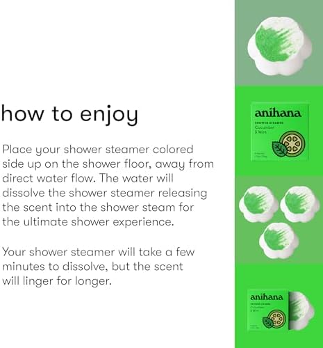 ANIHANA Shower Steamers 4 Pack, Paraben Free, Cruelty Free, Refreshing Cucumber Mint Scent, 1.76 oz Each