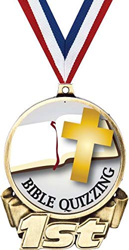 Bible Quiz First Place Medal, 3" Gold Bible Quizzing Trophy Medal Award 5 Pack Prime