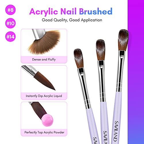 SAVILAND Monomer Acrylic Nail Liquid – 8.11fl.oz Acrylic Liquid with 3PCS Brushes Size（8/10/14) Non-Yellowing Monomer for DIY Home Nail Salon Use
