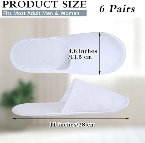 Aneco 6 Pairs Spa Slippers Disposable Closed Toe Slippers White Fluffy Guests Slippers for Home, Hotel Use