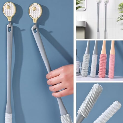 Toe Gap Cleaning Brush, Upgrade Long Handle Silicone Toe Crevice Soft Rubber Cleaner, Exfoliating Brush in Shower, Soft Cleaning Bath Brush Feet Cleaner Scrub Foot Care for Seniors, Elderly (Gray)