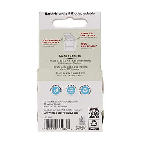 RADIUS Dental Floss, Natural Floss, Unscented Silk, 33 Yards, Compostable & Non-Toxic Oral Care Designed to Help Fight Plaque, Pack of 3