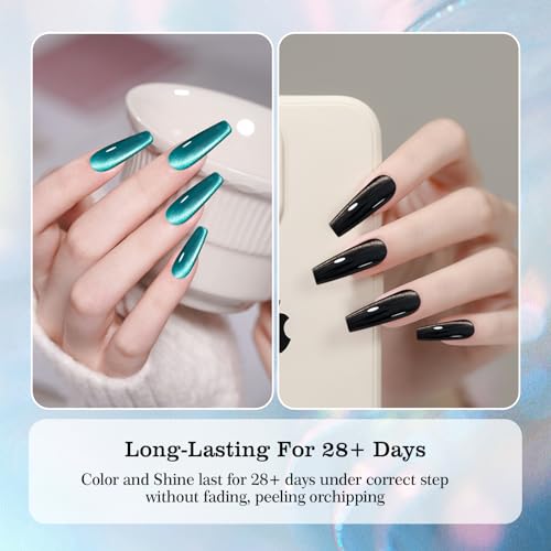 ADHERE 12ML Cat Eye Gel Nail Polish Set,4 Colors Holographic Glitter Cat Eye Gel Polish with Magnet UV LED Magnetic Gel Nail Polish Home DIY Manicure Nail Salon Kit