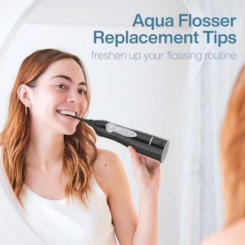 AquaSonic Aqua Flosser Replacement Tips - 5 Tips, 4 Types: Standard, Periodontal, Orthodontic & Tongue Scraper - Genuine, Authentic Parts (Black)