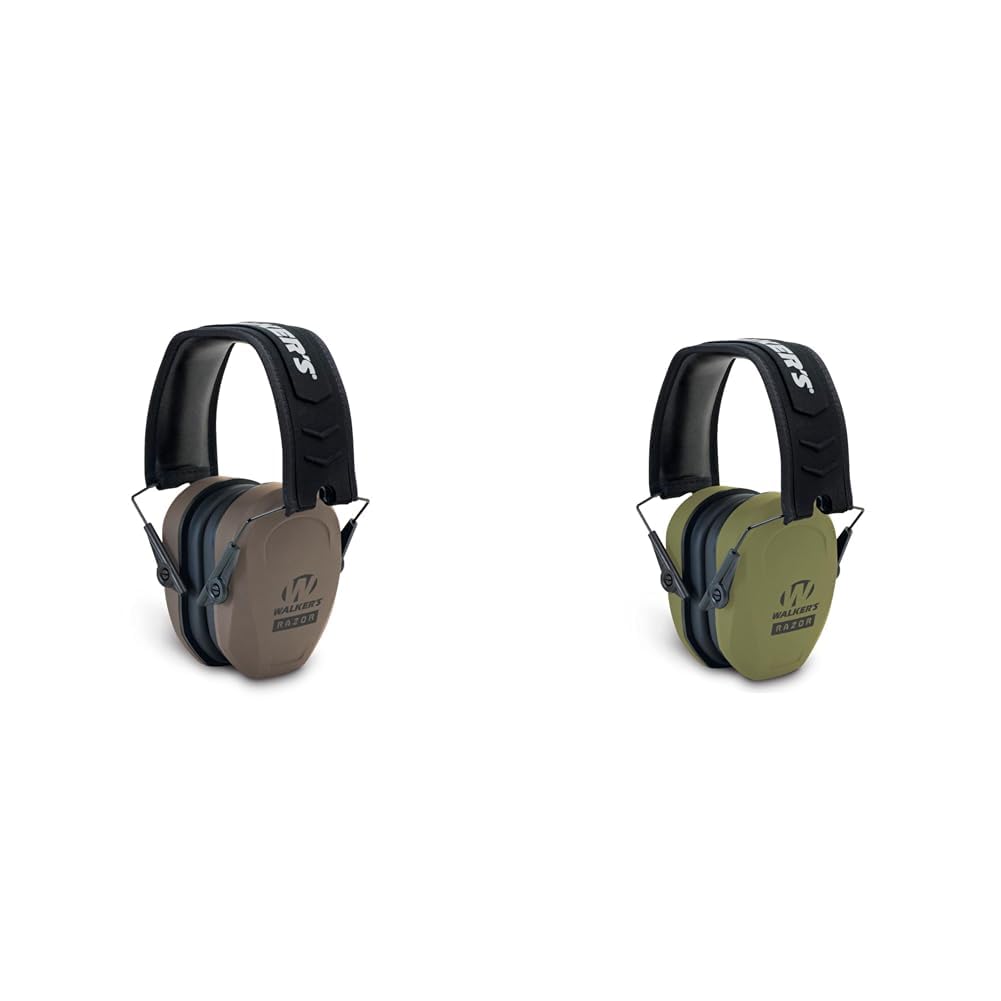 Walker's Razor Slim Passive Earmuff Bundle - Ultra Low-Profile Earcups - Flat Dark Earth & Olive Dark Green