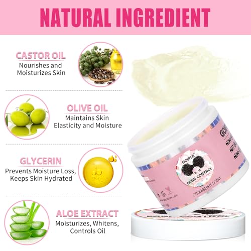 Edge Control Wax Strong Hold Non-greasy Hair Styling Gel - Edge Wax No Flaking Edge Control for Black Hair Edge Wax Fixer for Women Rosemary Hair Oil for Hair Growth Edge Brush Hair Braid Bonnet(7pcs)