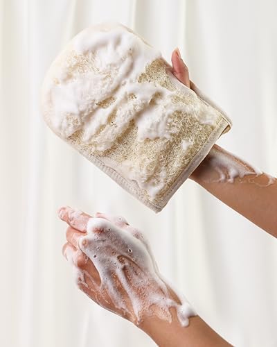 Premium Exfoliating Loofah Gloves – Natural Egyptian Loufa Sponge Body Scrubber Mitts for Soft, Radiant Skin – Left and Right Thumb Holes - Gentle Exfoliation & Deep Clean (1-Pack) (Count 2)