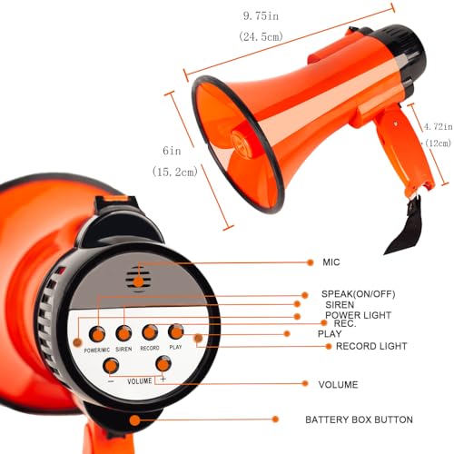 30 Watt Power Portable Megaphone Bullhorn Speaker Voice, Siren/Alarm and 240S Recording with Volume Control and Strap (Red)