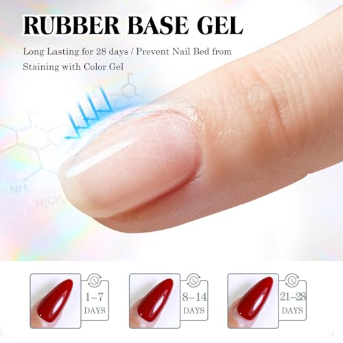 2X15ml Rubber Base Gel,No Wipe Top Coat Gel Nail Polish Set,Self-leveling Thick Nail Base Coat and High gloss anti-hanging and wear-resistant Top Coat Gift Box Salon Starter Kit