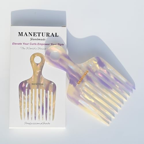 14MX hair picks for women, hair picks for curly, wide tooth comb for curls, afro pick, Acetate comb 5.5 inches(14 cm) (White purple, 1 PACK)