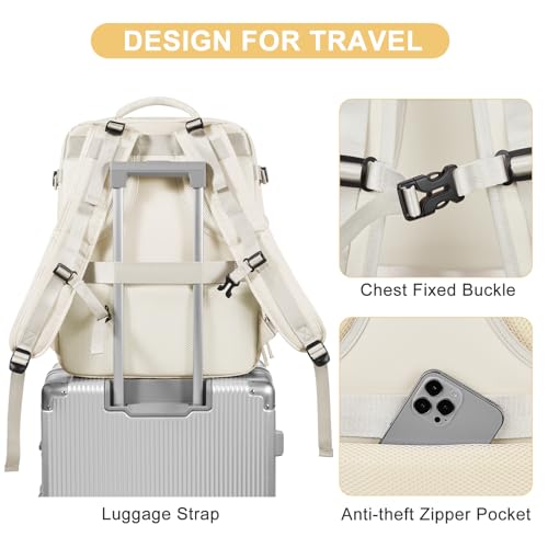 coofay Large Travel Backpack Carry on Flight Approved Mochila De Viaje Personal Item Backpack for Airlines Frontier Airlines Personal Item Bag Large Backpack for Travel Backpacks for Men Women Beige