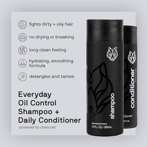 Black Wolf Mens Shampoo & Conditioner Set for Oily Hair - Oil Control Shampoo with Moisturizing & Deep Cleansing Formula - Conditioner for Soft & Silky Strands - Daily Hair Care for Men