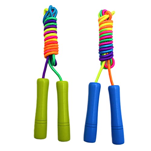 Homello Rainbow Jump Rope for Kids - Wooden Handle - 8.5FT Adjustable Nylon Braided Fitness Skipping Rope for Girls or Boys Fitness Outdoor Exercise Physical Education