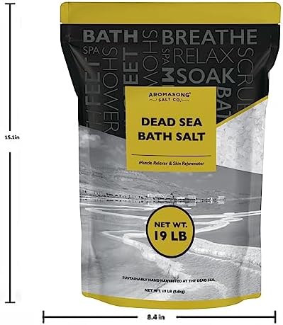 Aromasong Dead Sea Salt - Spa Bath Salt - 19 Lbs Fine Grain Bulk - 100% Pure - Better Absorbing Than Epsom Salt - Soak for Women & Men for Skin Issues and to Relax Tired Muscles - Resealable Pack.