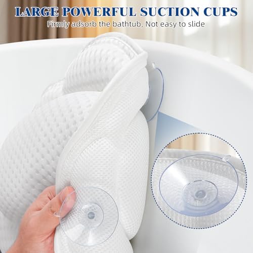 Bath Pillows for Tub, Afitton Luxury Bath Pillow Bathtub Pillow Headrest Neck and Back Support - with 4D Air Mesh Fabric & 6 Powerful Suction Cups, Ergonomic Bath Accessories Spa Gifts for Women Men
