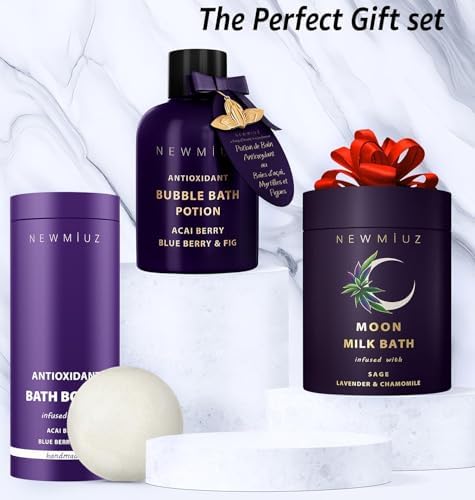 Antioxidant Bubble Bath Long Lasting Foam with Acai Berry Blueberry Fig Essential Oils Detox Hydrating Relaxing Stress Relief Self Care Spa Gift