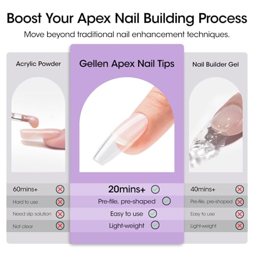 Gellen Long Almond Tipex Nail Tips, 320pcs Instant Apex Nail Tips, 16 Sizes Pre-builder Gel Tips Long Stiletto Almond Strong Full Cover False Nail Tips Gel Extension Tips for Flat Nails