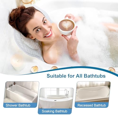 Bath Pillows for Tub Soft Bathtub Pillow for Neck and Back Support, Luxury Bath Pillow Washable with 4D Mesh & 6 Suction Cups, Relaxing Bathtub Pillow Headrest for Women Ideal for Soaking & Relaxation