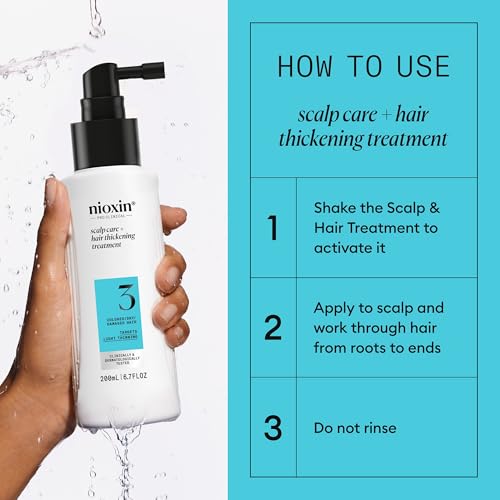 Nioxin System 3 Scalp Care + Hair Thickening Leave-In Treatment | For Colored, Dry, & Damaged Hair with Light Thinning | Strengthen & Nourish with Niacinamide & Biotin